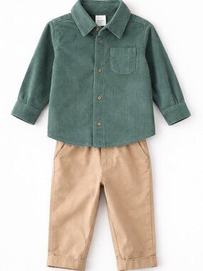 NWT Carter’s Little Planet Toddler Boy Green Shacket Pants Set 12M Fall Winter